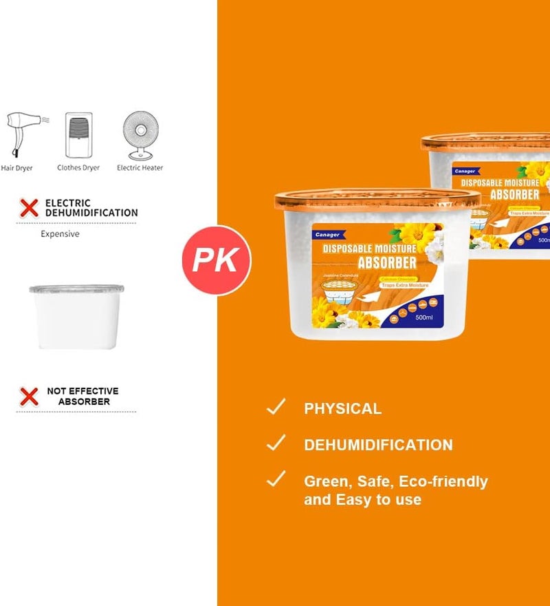 CANAGER Moisture Absorber Box - 6 Packs, 12.5 oz Cup, Jasmine Calendula, Odor Eliminator and Dehumidifier for Closet, Bedroom and Kitchen. - Image 3